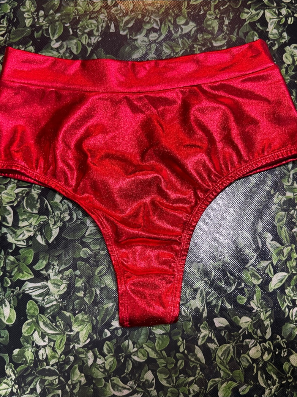 Metallic Red High-Waist Thong Bikini Bottoms - Picture 5 of 7